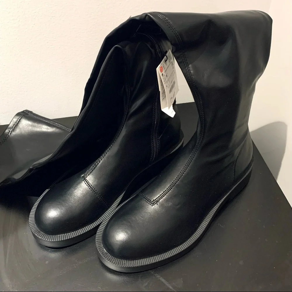NWT Zara Flat Over the Knee Black Boots - Picture 8 of 11